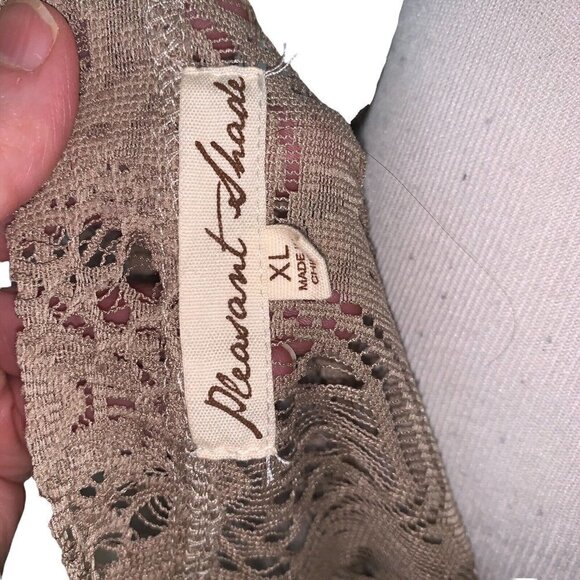 Pleasant Shade Junior Size XL Lace Mini Dress Beach Coverup Semi Sheer Tan - Picture 6 of 6